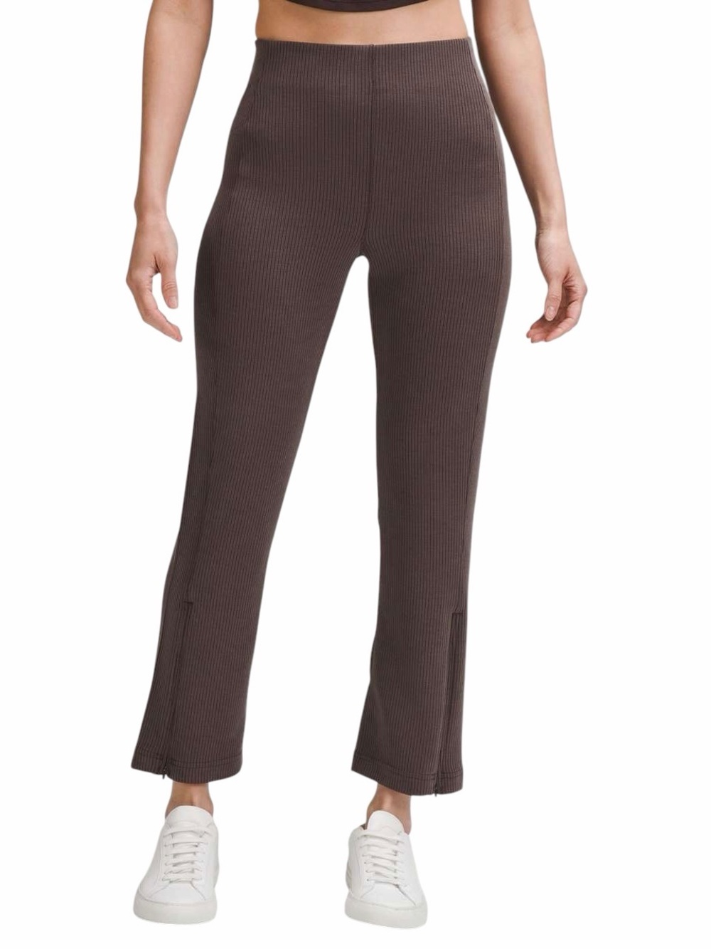 Lululemon Ribbed Softstreme Zip-Leg High-Rise Cropped Pant 25" Brown Sz 6
